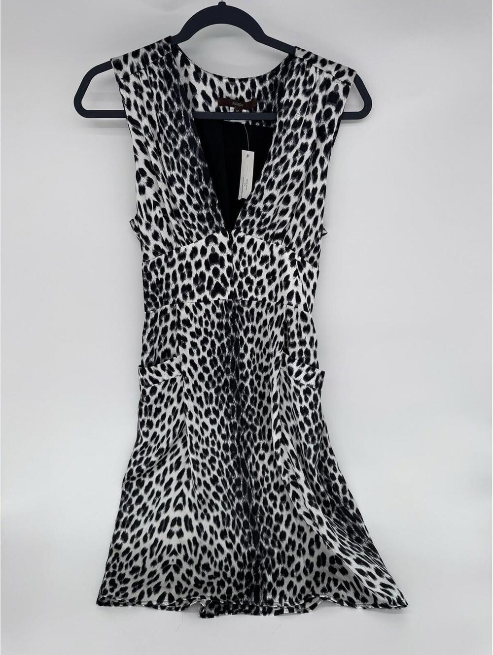 100% Silk Leopard Print Dress By Single Pockets Zip Front Size Medium NWT
